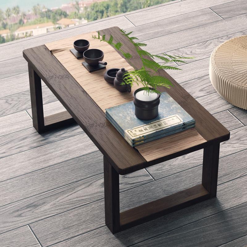 Cửa sổ lồi kiểu Nhật bàn cà phê nhỏ trải chiếu tatami đơn giản bệ cửa sổ ban công bàn trà bằng tre bàn thấp thảm và bàn ngồi trong phòng