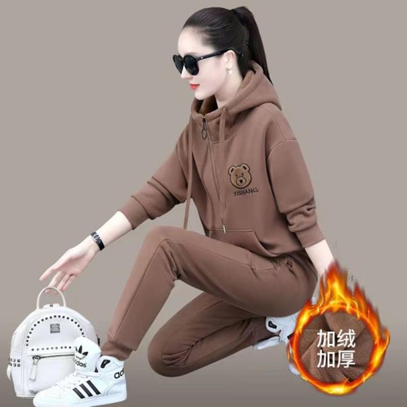 Sang Trọng Làm Dày Bộ Đồ Thể Thao Nữ Mùa Thu Đông 2021 Xu Hướng Thời Trang Mới Hoodie Áo Hai Mảnh Xu Hướng