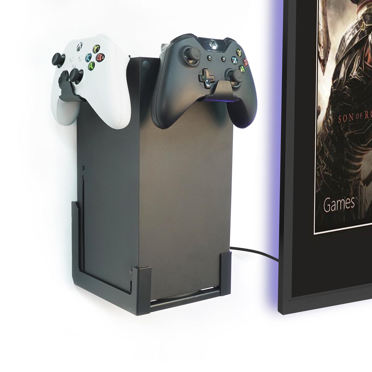 Giá treo tường Xbox Series X + một cặp móc treo tay cầm, gắn trên tường để bảo vệ hệ thống tản nhiệt của bảng điều khiển trò chơi và tiết kiệm không gian