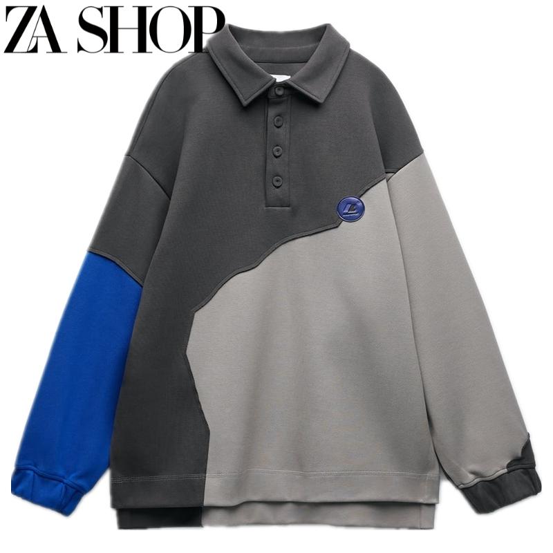 ZA Shop Spring New College Wind Sleeve Patch áo polo quần thể thao 0264002 0264007