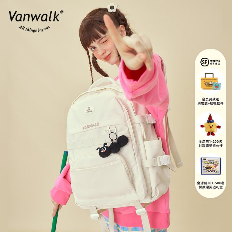 VANWALK Dòng Caterpillar Hướng dẫn khởi nghiệp tự làm Túi đi học đại học nữ Ba lô tự làm cho trường trung học Nhật Bản