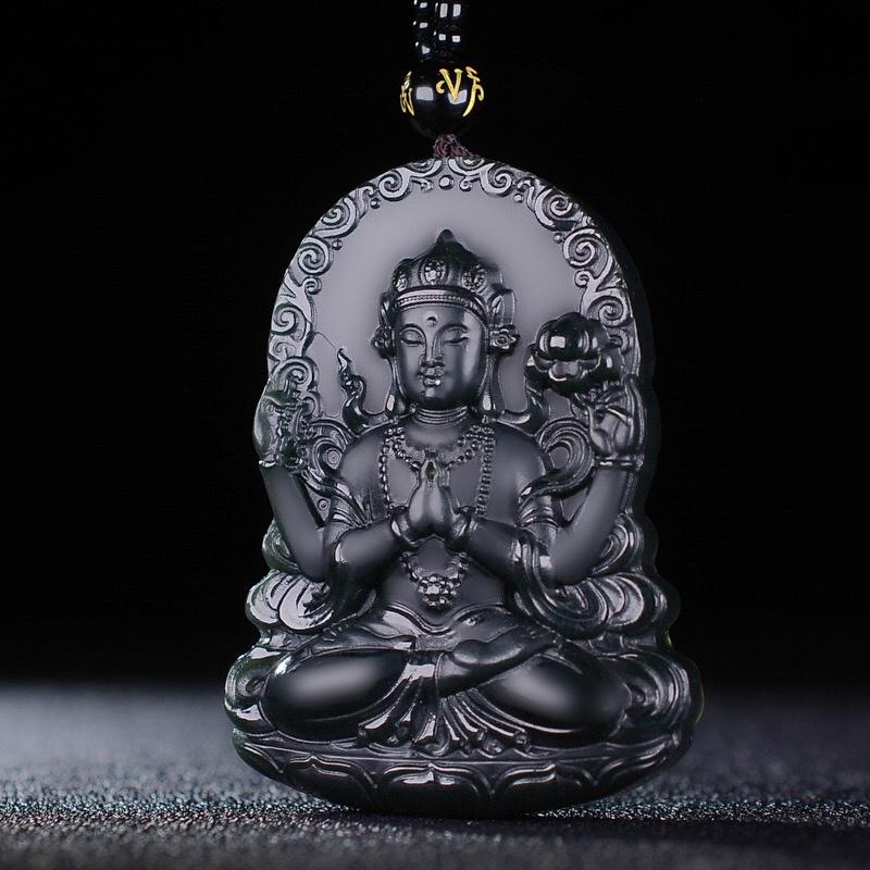 Đấu giá của Tân Cương tự nhiên Hetian Jade Qingyu Tháp Tháp Thương hiệu nói chuyện Lotus Guanyin Mặt dây chuyền Đen Jade Jade