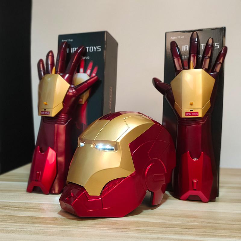 Mũ bảo hiểm Jarvis Iron Man đeo biến dạng tự động đóng mở mặt nạ trùm đầu găng tay MK5 đồ chơi trẻ em