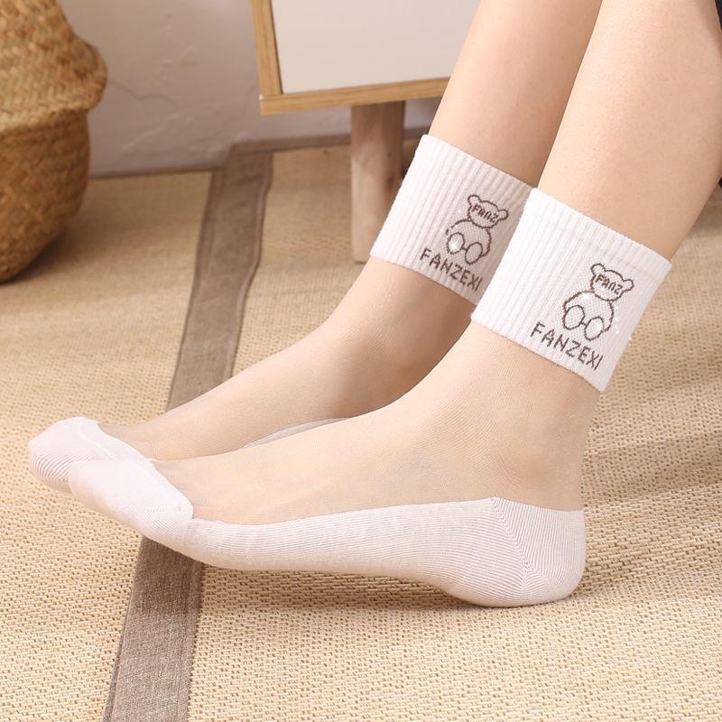 Tất mới mùa hè nữ cotton đáy kính vớ phong cách Hàn Quốc giữa ống mỏng thoáng khí gấu vớ lưới cá xu hướng