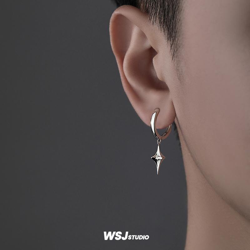 Hoa tai mặt dây chuyền Xingmang Nam 2022 Mới Trendy Design Sense High -end Earrings Men's High Street Hoe Kim đẹp trai