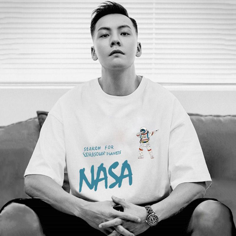 NASA doanh phong cách Mỹ nặng 220g cotton mùa hè Trung Quốc triều T-shirt nam ngắn tay T-shirt nửa tay đáy áo sơ mi