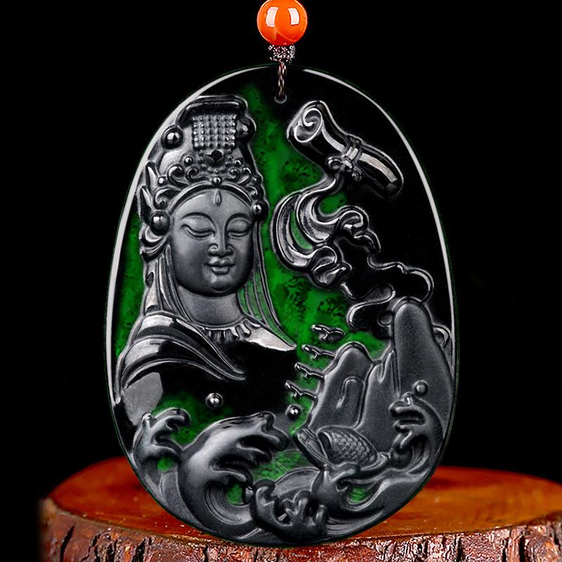 Natural Mo cui Một thủ đô Emerald Mazu Mặt dây chuyền Ink Jade Ice Lod