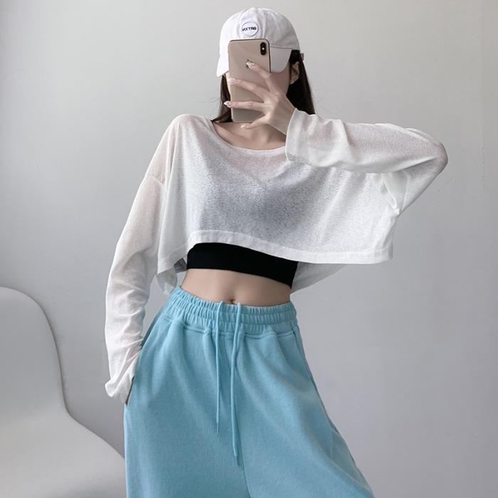 Áo nhảy nhạc jazz nữ châu Âu và châu Mỹ dài -sleeved Hàn Quốc Loose Top Female Suncreen ngắn Suncreen mỏng