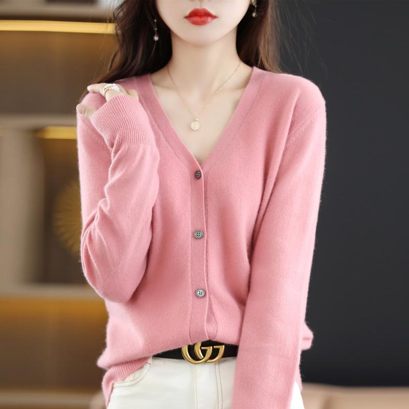 2022 Mới Rời Size Lớn Cổ Chữ V Dài Tay Áo Len Dệt Kim Cardigan Nữ Xuân Thu Đồng Màu Cao Cấp Cho Nữ mỏng