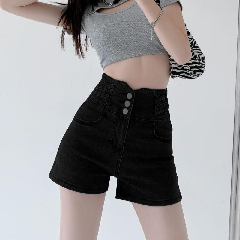 Đen Cao Cấp Quần Short Denim Nữ Mùa Hè 2024 Thiết Kế Mới Chữ A Nóng Quần Mỏng Hot Girl Quần Hot