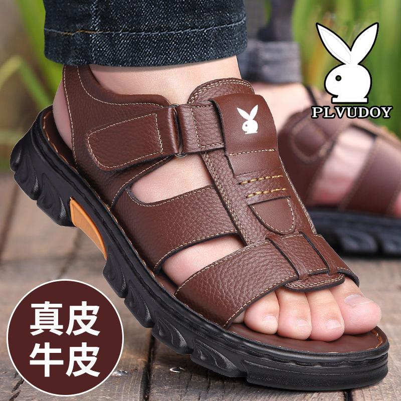 Giày Sandal Nam Da Bò Lớp Đầu Tiên Giày Đi Biển Nam Da Thật Thoáng Khí Dép Mùa Hè Đế Dày Chống Trơn Trượt Cho Bố Trung Niên giày