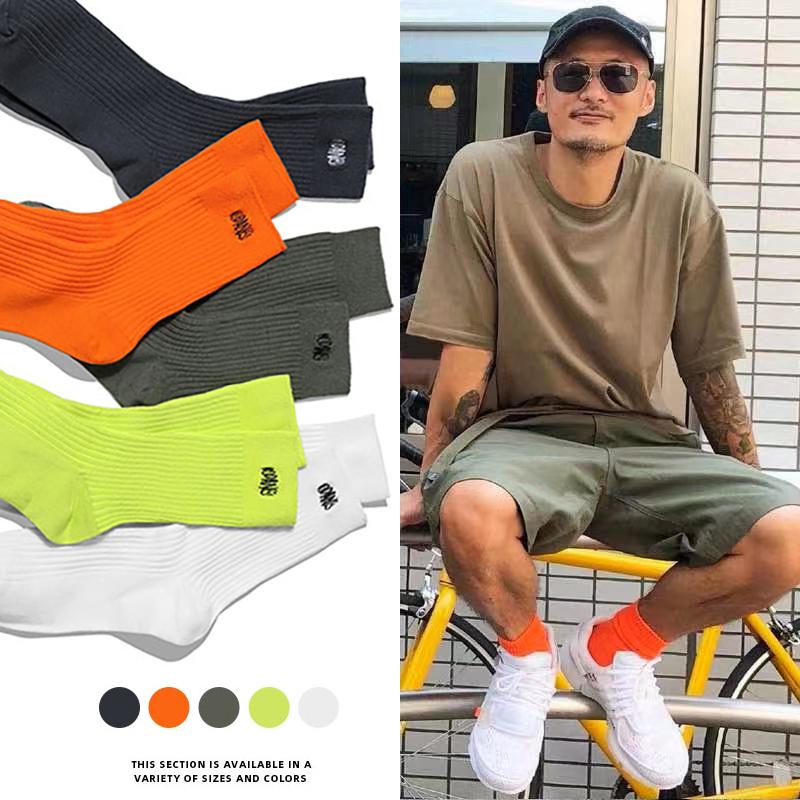 CrazySox Thương hiệu thời trang Hồng Kông Shawn Yue vớ giữa ống thêu màu tinh khiết thể thao nam thấm hút mồ hôi bốn mùa xuân hè