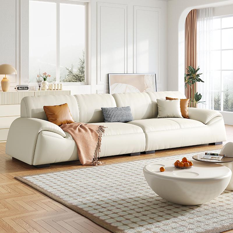 Sofa da phòng khách căn hộ nhỏ hiện đại đơn giản lớp đầu tiên da bò Ý nhẹ nhà sang trọng thẳng ba chỗ ngồi kết hợp