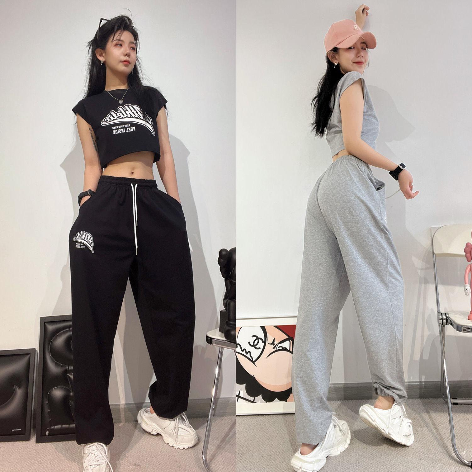 Mỹ giản dị phù hợp với nữ nhảy jazz hot girl rốn crop top quần thể thao nhảy hip-hop hai mảnh hợp thời trang