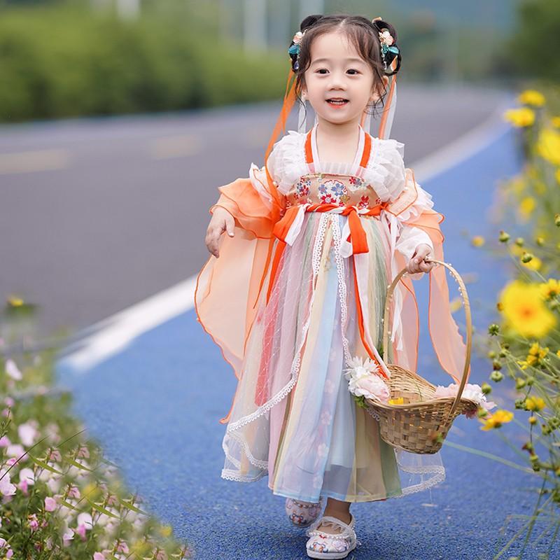 Bé gái Hanfu mùa thu 2023 mới bé gái phong cách Trung Hoa phong cách cổ xưa siêu cổ tích váy trẻ em Đường phù hợp với váy