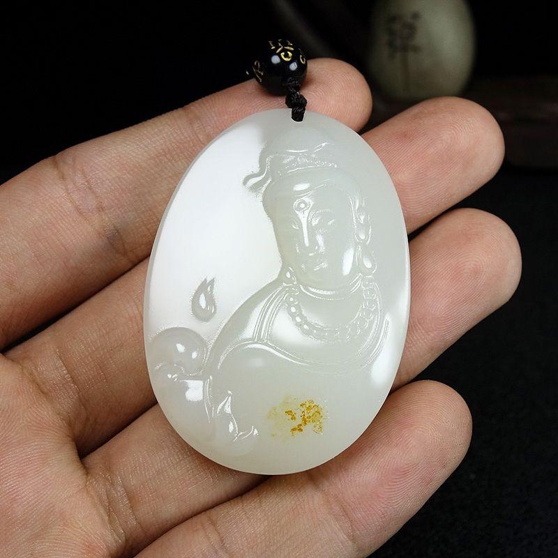 Nhặt một Yuan Shot Hetian Jade Guanyin Mặt dây chuyền Fat, White Jade Guanyin Jade Mặt dây chuyền Guanyin Jade Brand Men's Nears