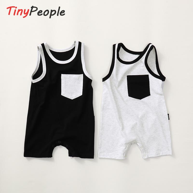 Tinypeople Phong Cách Bắc Âu Cotton Thun Bỏ Túi Màu Áo Liền Quần Nam Mỏng Cho Bé Áo Liền Quần Leo Núi Quần Áo