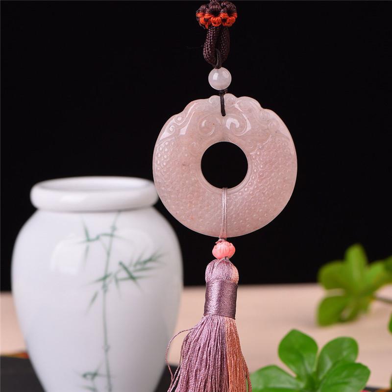 Đấu giá một nhân dân tệ Màu băng tự nhiên Vàng lụa Ngọc tỳ hưu Bình An Khóa treo xe Violet Jade Mặt dây chuyền Vòng cổ Mặt dây chuyền ngọc bích