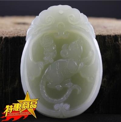 Bán đấu giá thiếu Tân Cương Hetian Jade Ngọc trắng Tỳ hưu Mặt dây chuyền Những người yêu thích Jasper màu xanh lá cây rau bina Ngọc Tỳ hưu Tỳ hưu Ngọc bích Mặt dây chuyền Tỳ hưu Ngọc bích