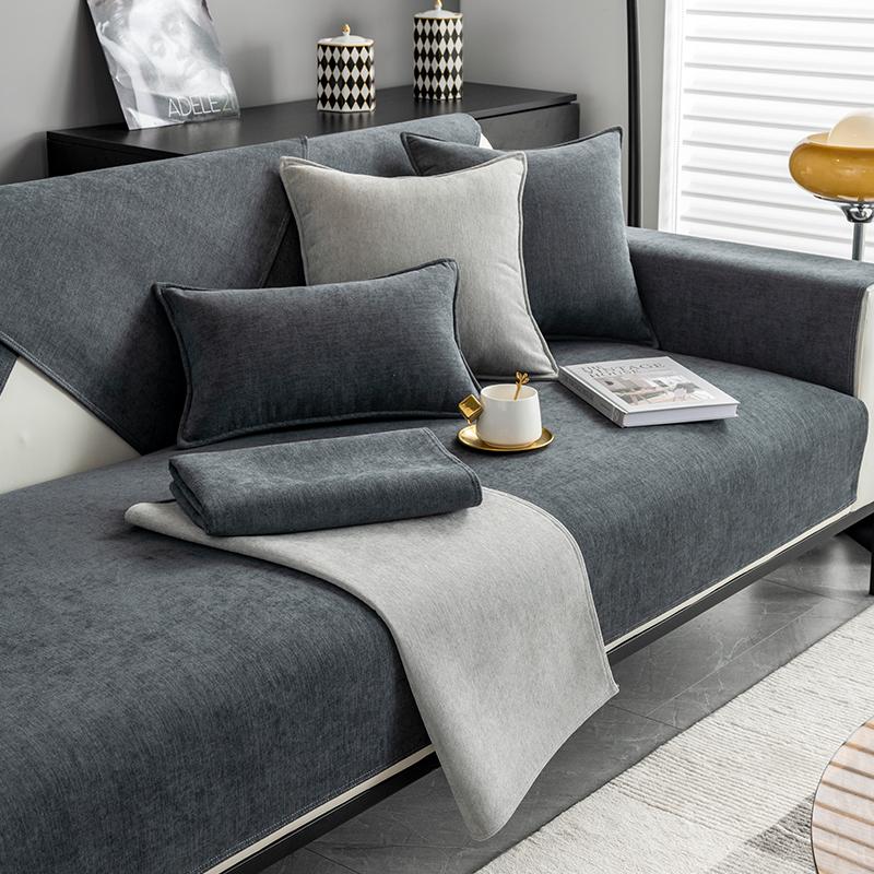 Đệm ghế sofa bốn mùa phổ thông đệm ngồi chống trượt Bắc Âu đơn giản hiện đại ghế sofa mùa đông bằng gỗ nguyên khối có vỏ bảo vệ khăn