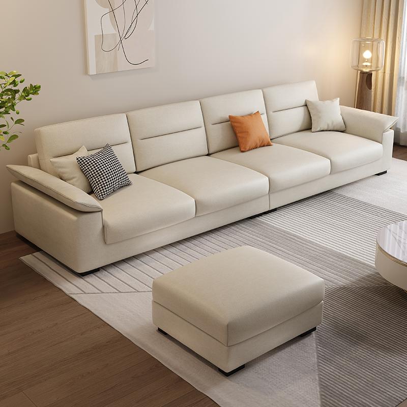 Sofa không giặt công nghệ vải phòng khách hiện đại đơn giản căn hộ nhỏ 3 người Bắc Âu ánh sáng sang trọng màu kem phong cách hàng thẳng