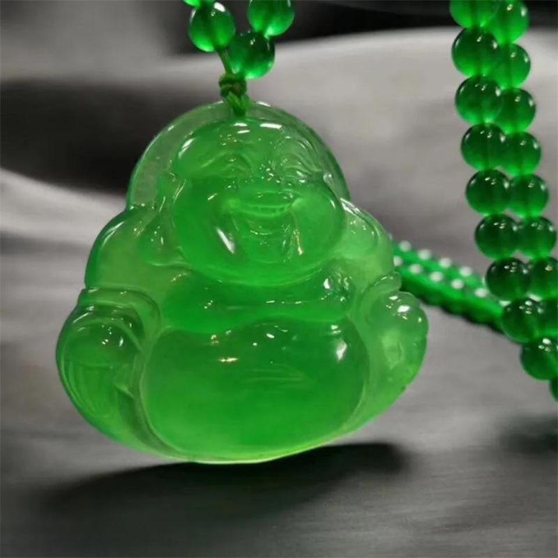 Một nhân dân tệ đấu giá để nhặt loài băng cao bị mất tích hoàng đế chrysoprase Phật Di Lặc cười Phật mặt dây chuyền đôi nam nữ mặt dây chuyền ngọc bích