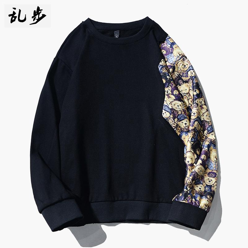 Phiên bản Autumn Hàn Quốc của Harajuku Wind Sweater Men and Women Cartoon Bears Stitching dài -Sleeved t -shirt tròn vòng cổ