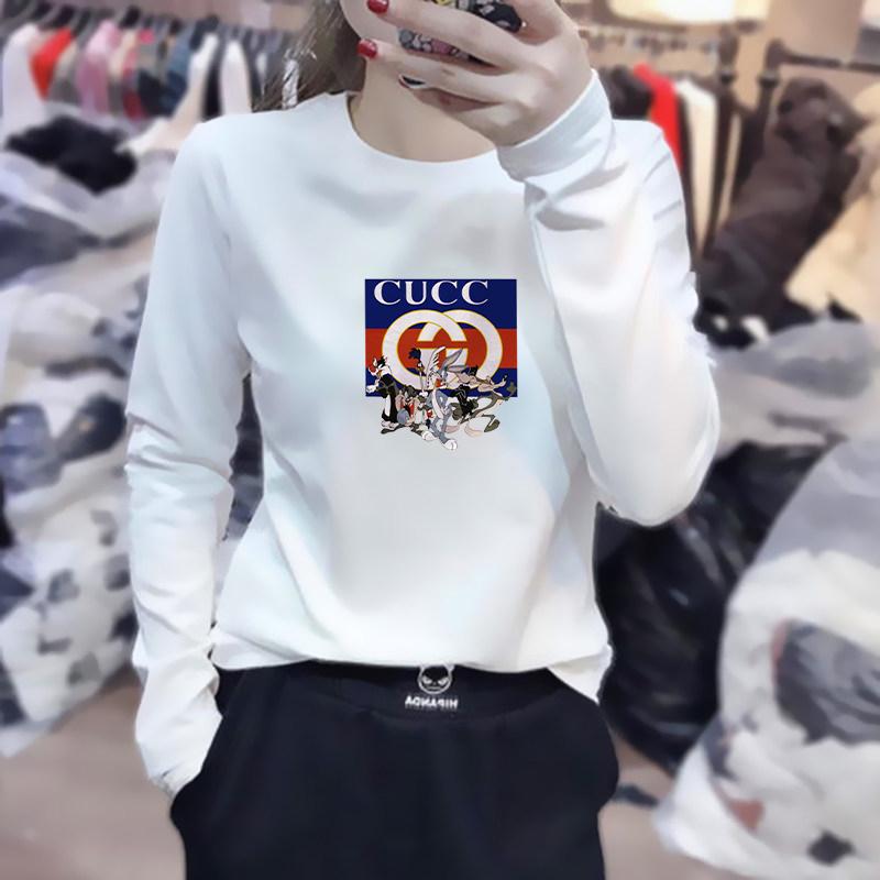 Hàn Quốc 2022 Mùa thu Bản in mới in Cotton dài -Sleeved t -shirt nữ phiên bản Hàn Quốc lỏng lẻo và đơn giản và thực hiện Tide Top