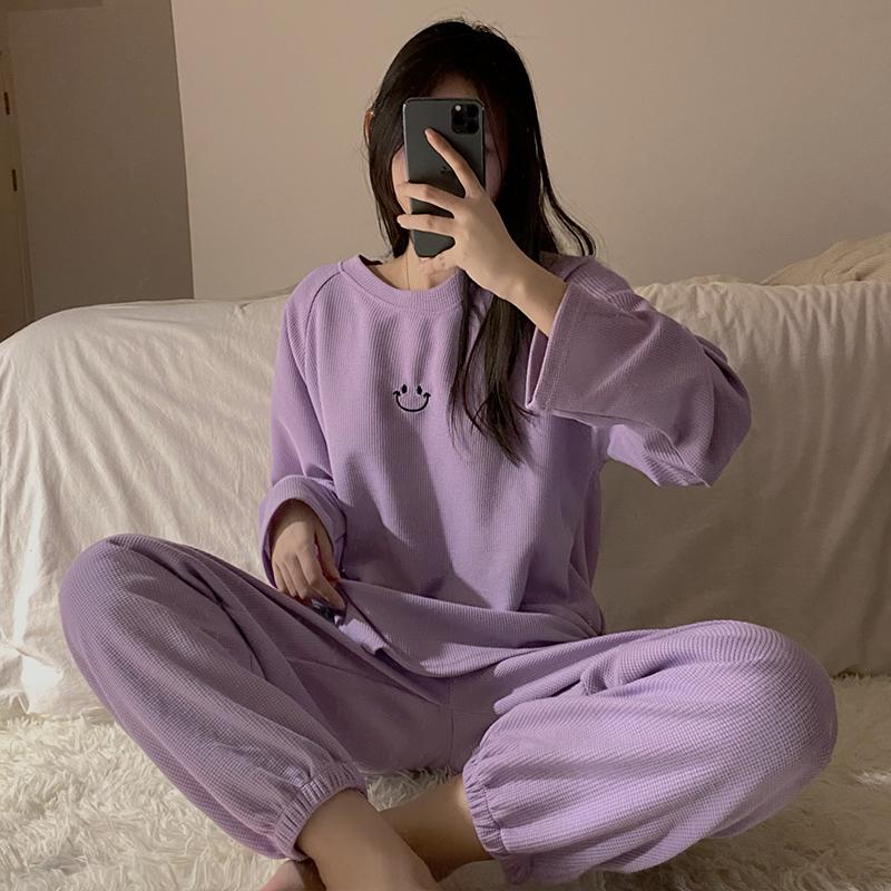 Pure Cotton Pyjamas Nữ Mùa xuân và mùa thu và mùa hè mỏng dài -kích thước lớn của Hàn Quốc có thể mặc bộ đồ phục vụ tại nhà của học sinh.