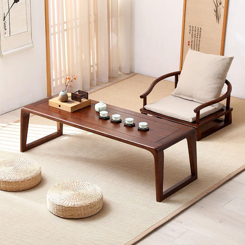 Bàn cà phê tatami gỗ nguyên khối, bàn thấp, bàn ghế trà Nhật kết hợp, bàn thấp ban công, bàn sàn phong cách Zen, bàn Kang gỗ cây du