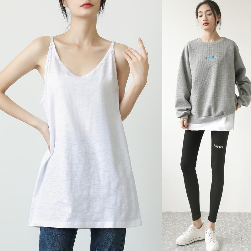 Áo vest đáy quần nữ, dài vừa phải vải tre cotton trắng yếm cotton viền mông rèm