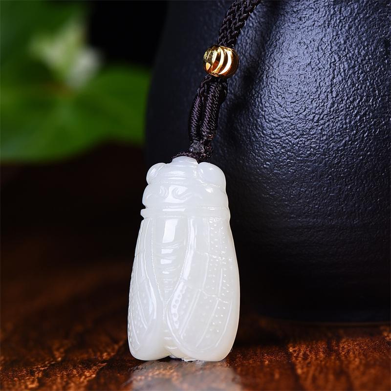 Hetian Jade Ngọc trắng tinh xảo "Vàng ve sầu" dành cho nam và nữ