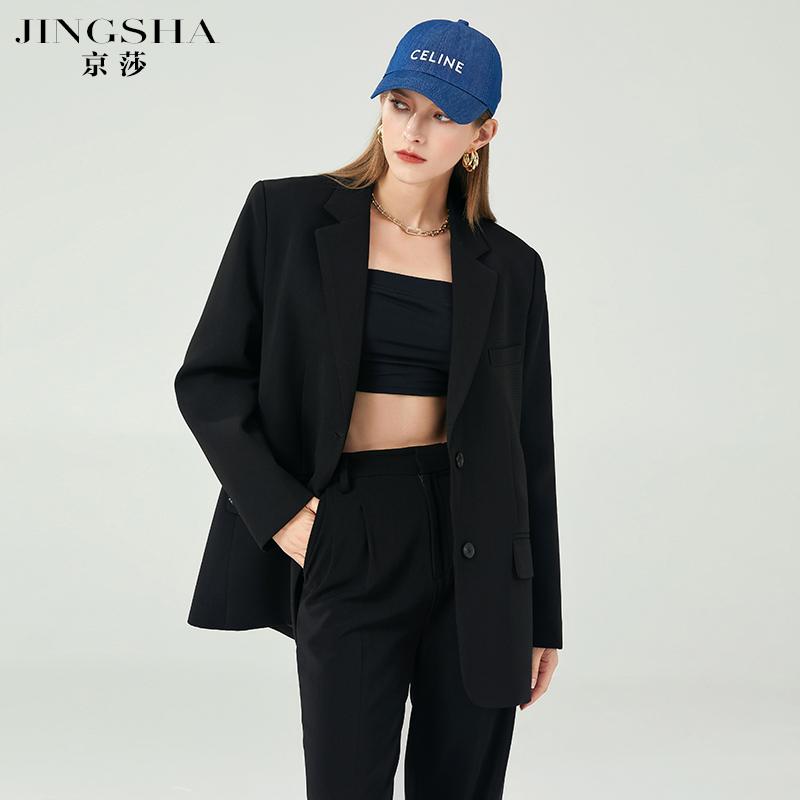 Blazer nữ đen xuân thu mới 2024 phong cách Châu Âu thời trang phiên bản rộng dáng rộng cao cấp nhỏ bộ đồ hàng đầu