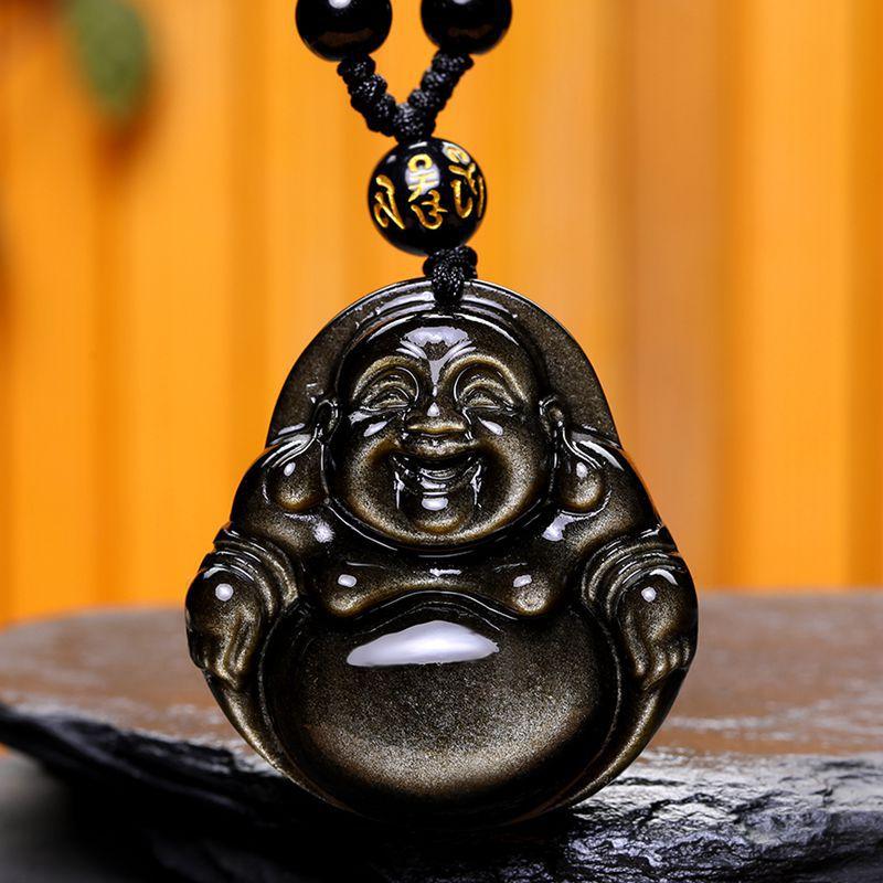 Một nhân dân tệ đấu giá chọn vàng tự nhiên obsidian obsidian an toàn cười Phật Di Lặc mặt dây chuyền mặt dây chuyền vòng cổ cho nam và nữ