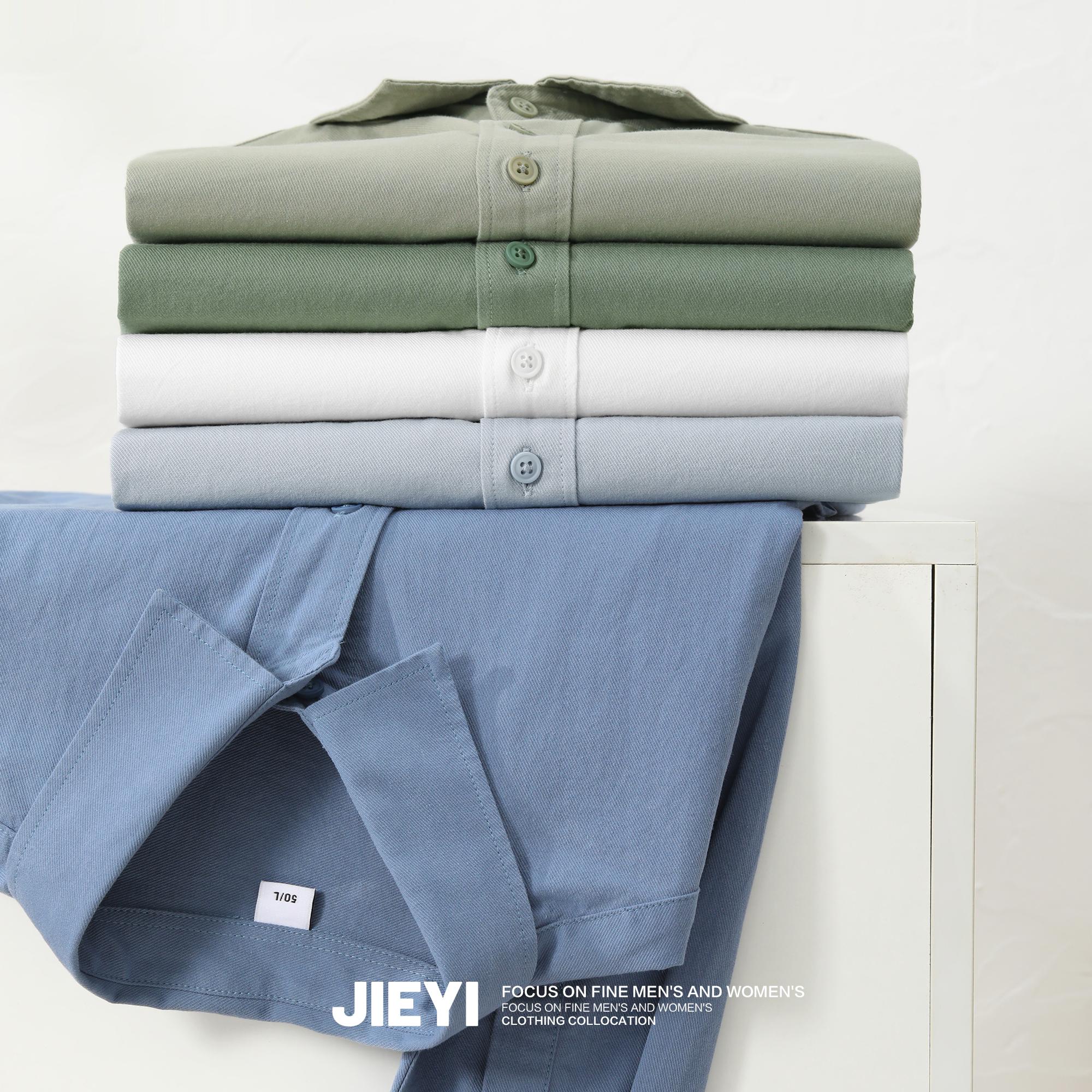 JIEYI 100 cotton nguyên chất mềm mại cho làn da mềm mại phù hợp với áo sơ mi nam đơn giản và đẹp trai theo phong cách văn học và nghệ thuật áo khoác mặc một lần