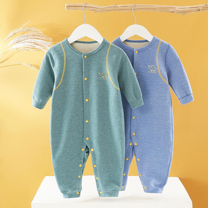 Baby plus nhung quần áo ấm sốt nhung Đức áo liền quần dày đáy cho bé quần yếm mùa thu và mùa đông mặc bên trong quần áo leo núi ở nhà