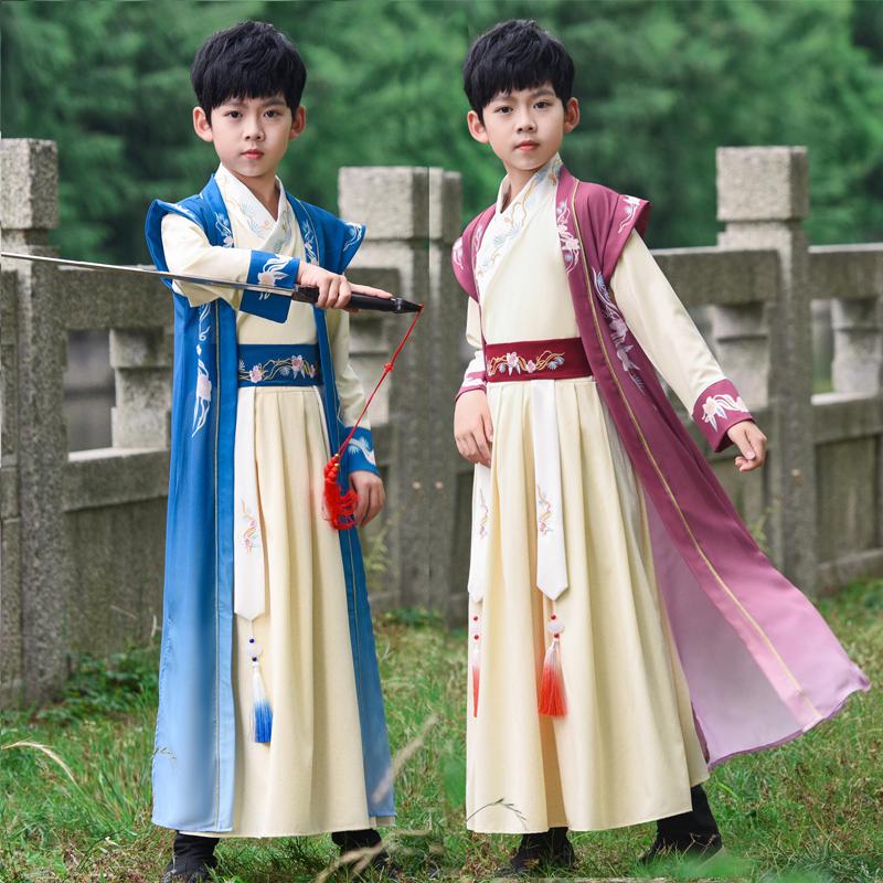 Hanfu nam 2023 mùa xuân mới và mùa hè cao cấp dành cho trẻ em nghiên cứu Trung Quốc thiếu gia trang phục biểu diễn trang phục cổ trang Tang phù hợp với phong cách Trung Quốc siêu cổ tích