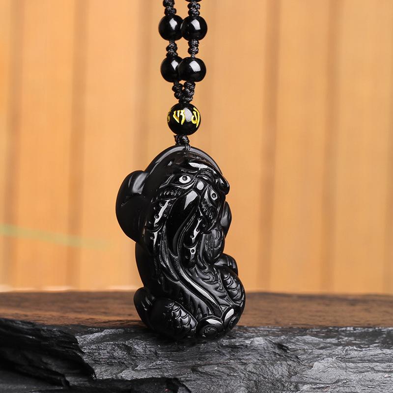 Một Nhân Dân Tệ Đấu Giá Nhặt Thiếu Chạm Khắc Mờ Cổ Điển Tự Nhiên Obsidian Bull Head Ruyi Râu Dài Tỳ Hưu Mặt Dây Chuyền Cho Nam Và Nữ