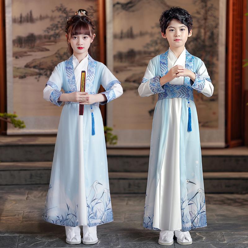 Hanfu, bé trai và trẻ em, quần áo biểu diễn kinh ba chữ, bé gái, em bé xuân thu, bộ đồ nhà Đường, sách nhỏ trẻ em, trang phục trẻ em, quần áo học sinh truyền thống Trung Quốc