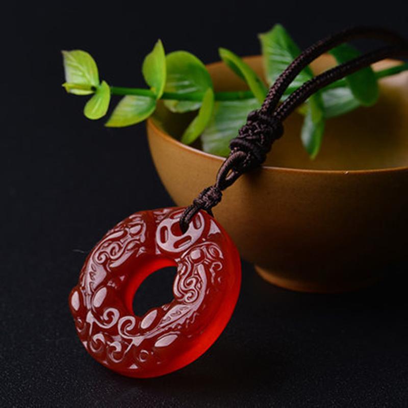 Một Nhân Dân Tệ Đấu Giá Nhặt Băng Tự Nhiên Carnelian Tỳ Hưu Ngọc Mặt Dây Chuyền Đôi Tỳ Hưu Bình An Khóa Nam Nữ