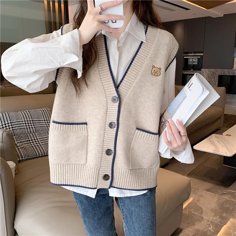 Xuân Thu Áo Len Cardigan Áo Vest Dệt Kim Nữ Mới Mùa Đông 2023 Áo Vest Áo Sơ Mi Nữ Bên Ngoài 2 bộ