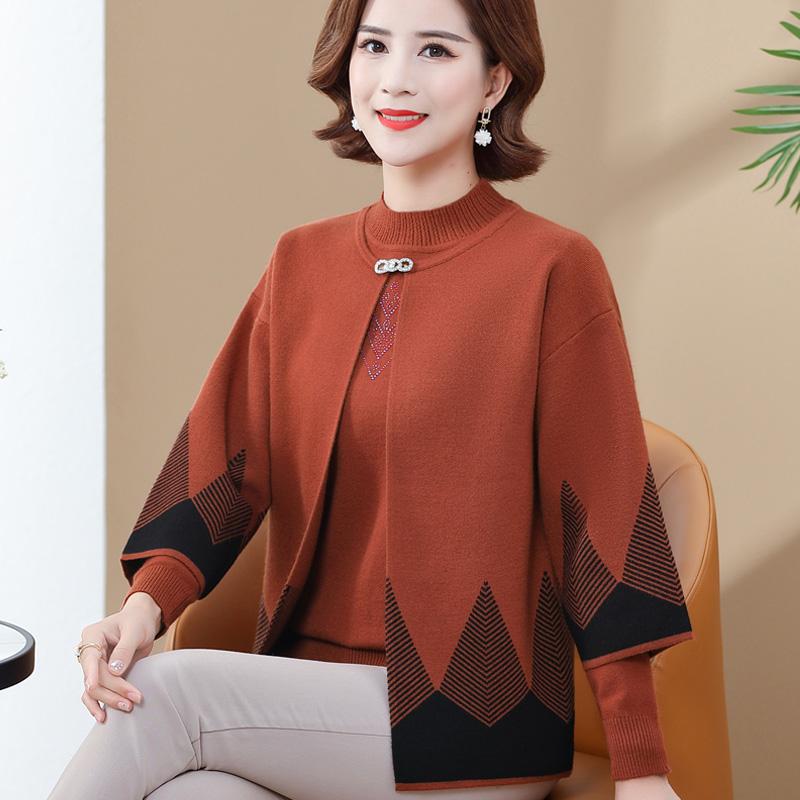 Mẹ Mùa Xuân Và Mùa Thu Mới Áo Len Dệt Kim Cardigan Hai Mảnh Phong Cách Phương Tây 40-50 Áo Ngắn Cho Phụ Nữ Trung Niên Và Người Cao Tuổi