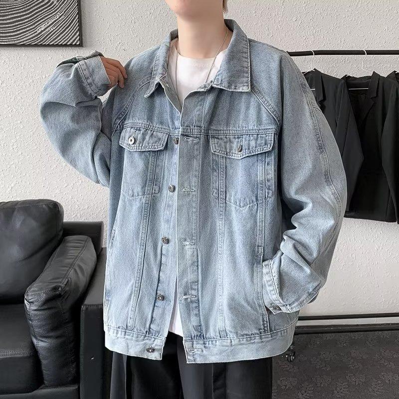 Mùa xuân và mùa thu áo khoác denim dáng rộng mới cho nam xu hướng áo khoác công cụ phiên bản Hàn Quốc phù hợp với tất cả quần áo giản dị phong cách Hồng Kông