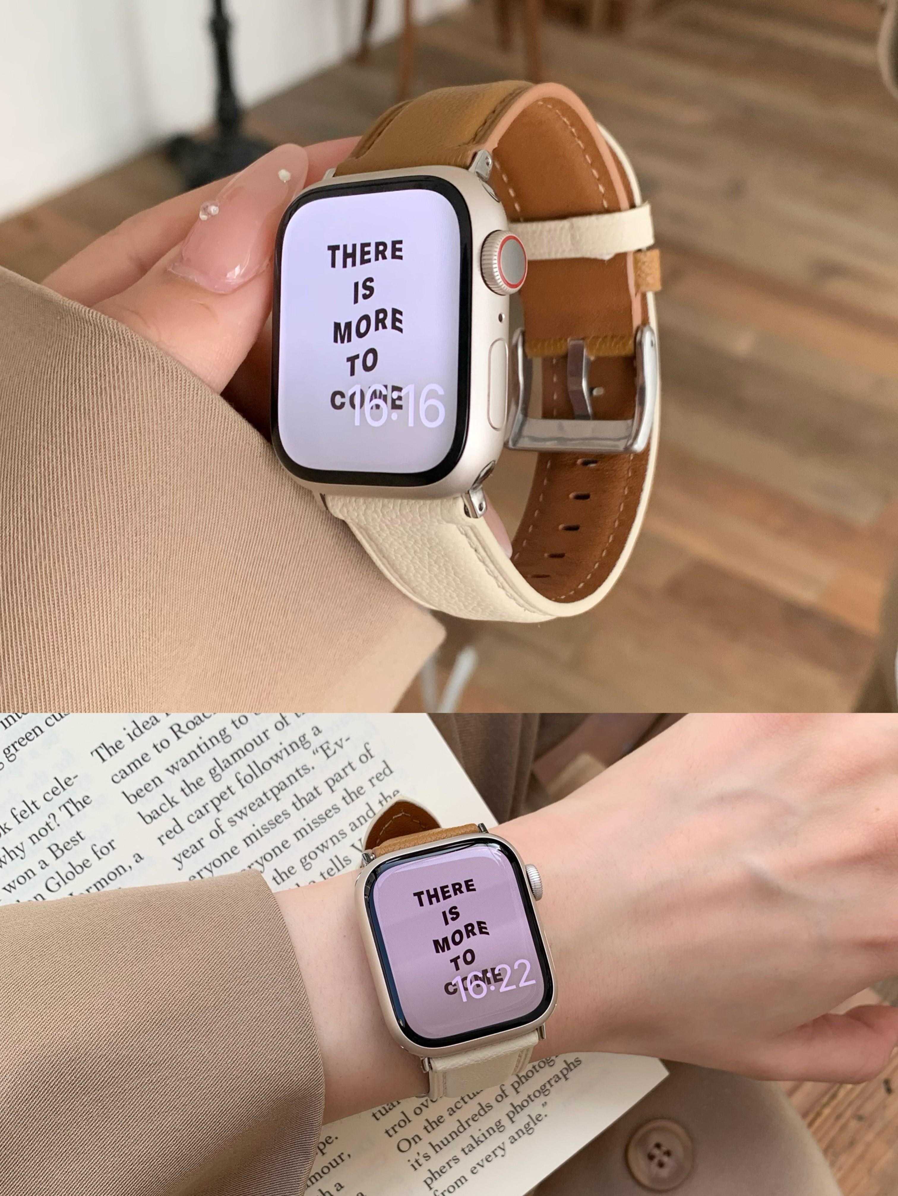 Dây da cừu màu sáng họa tiết quả vải phù hợp với Apple watch dây da thật iwatch78 dành cho nam và nữ