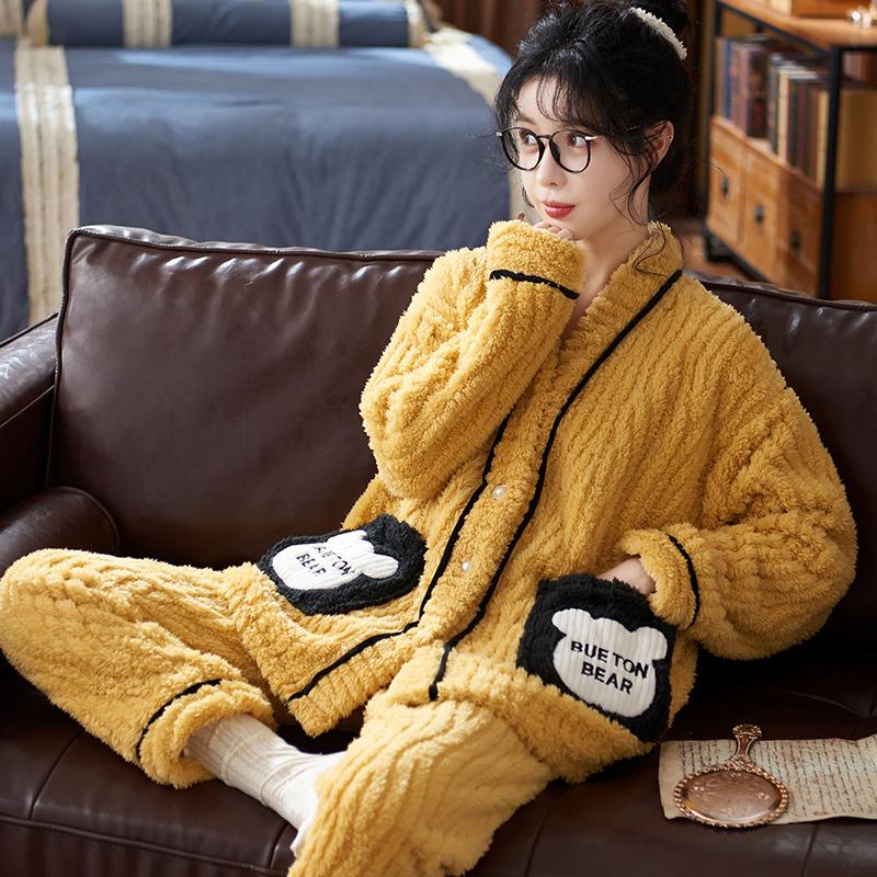 Pyjamas nữ san hô nhung Velvet mùa đông dày và mùa đông mới nhung 2022 Trang phục Trang phục mùa đông dễ thương bộ đồ vỉ