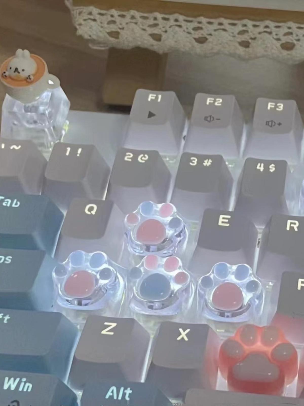 2024 Màu Mới Mờ Mèo Móng Vuốt Keycaps Trong Suốt Dễ Thương Nữ Tính Hồng Trục Trục Nhựa Bàn Phím Cơ Keycaps