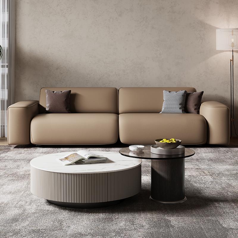 Sofa da đơn giản phòng khách Căn hộ nhỏ tối giản trong khối đậu phụ đỏ Nordic thẳng, gió im lặng, ba người, bốn người