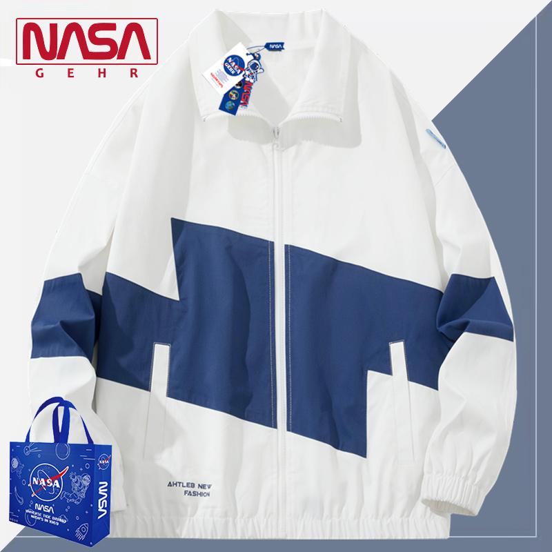 NASA Phối Áo Khoác Nam Mùa Xuân Và Mùa Thu 2023 Mới Rộng Cổ Ve Áo Màu Tương Phản Dài Tay Áo Khoác Cardigan Nam