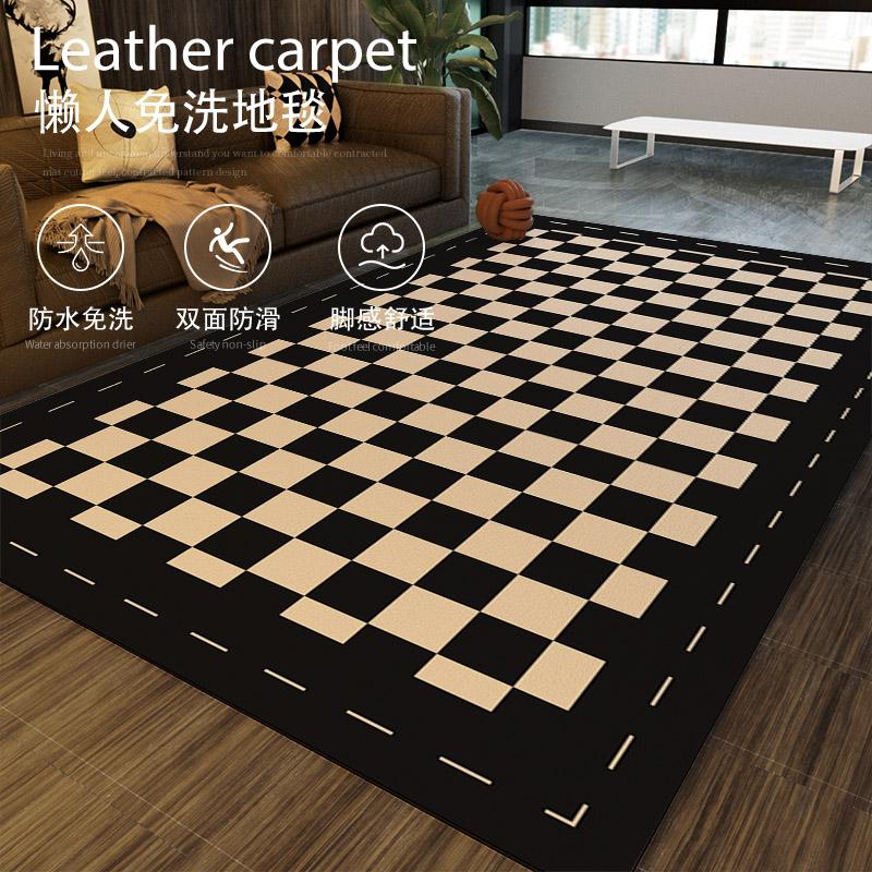 Checkerboard Thảm Da Phòng Khách Thoáng Mát Sàn Miễn Phí Chăm Sóc Chống Nước Giày Lười Dùng Một Lần Bàn Thảm Phòng Ngủ Đầu Giường Chăn