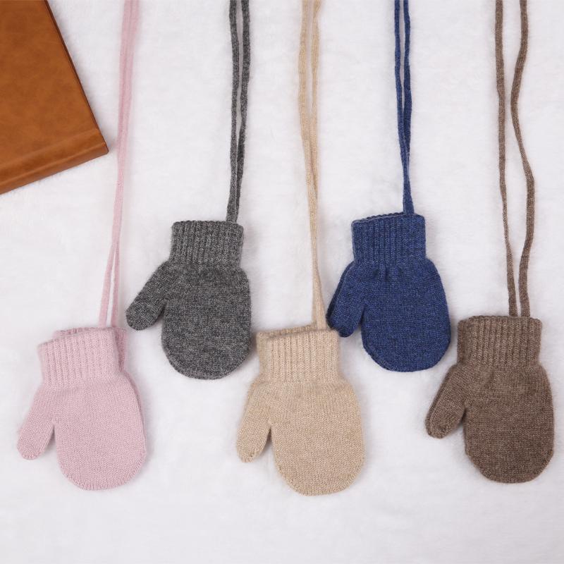 Ordos bé mùa đông cho bé 1-3 tuổi 2 lớp sợi dày ấm treo cổ len cashmere nguyên chất Găng tay ngón